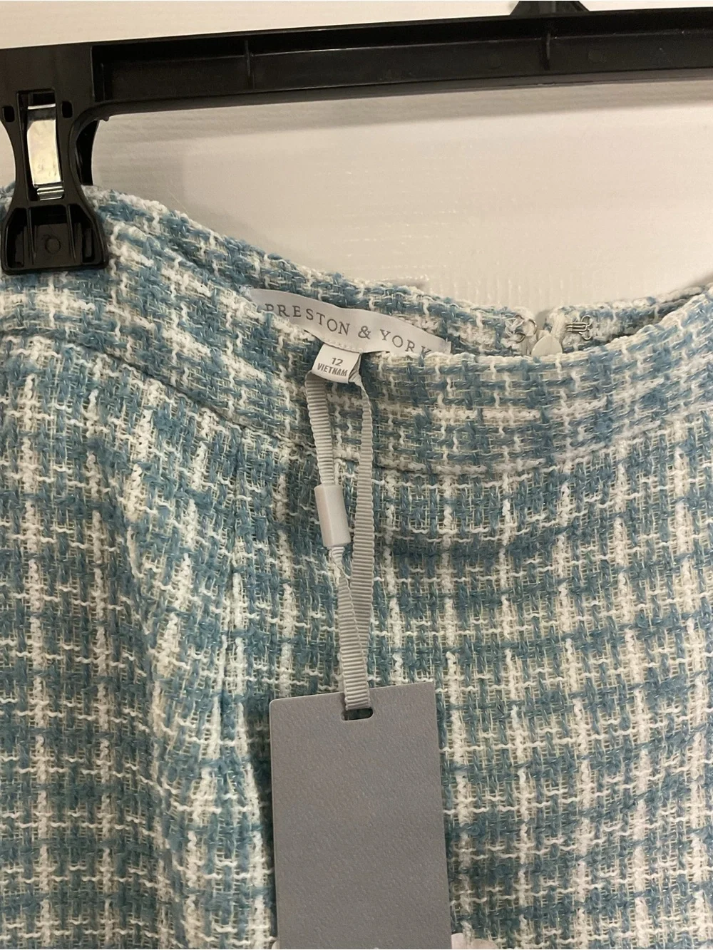 Preston & York Size 12 Blue White Tweed Fringe Career Skirt